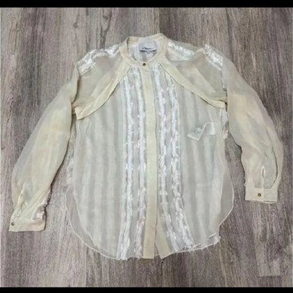 3.1 Phillip Lim Sheer blous ruffle trim long sleeve ivory top size 2 - Picture 1 of 9